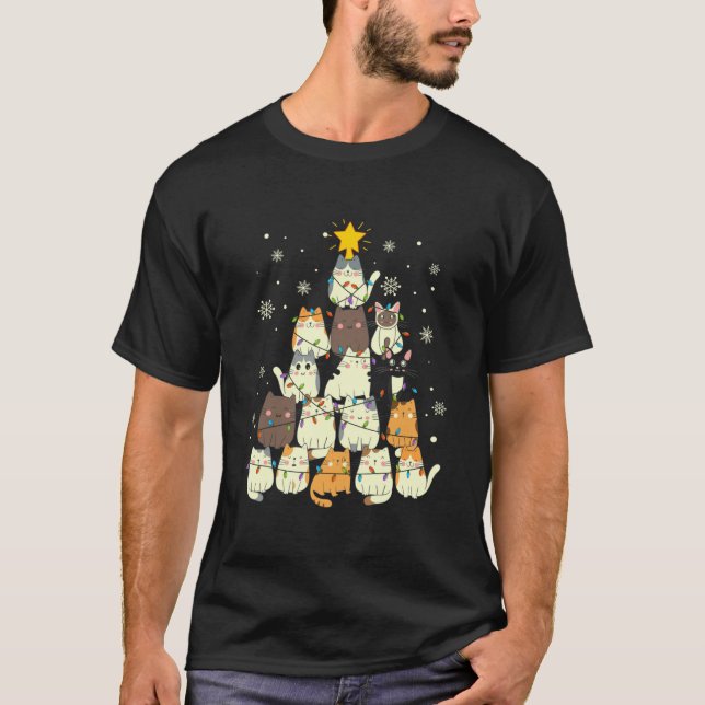 T-shirt cadeaux de Noël amusants Cat Christmas Tree3648png (Devant)