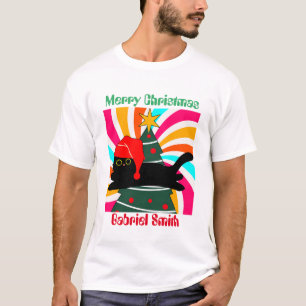 T-shirt cadeaux de Noël de chat, nom personnalisé