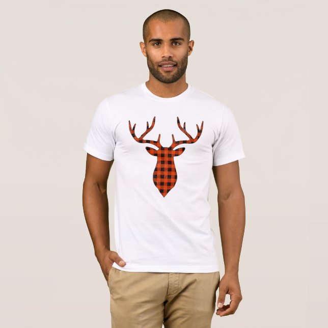 T-shirt Cadeaux de Noël de Reindeer Buffalo Plaid Deer (Devant entier)