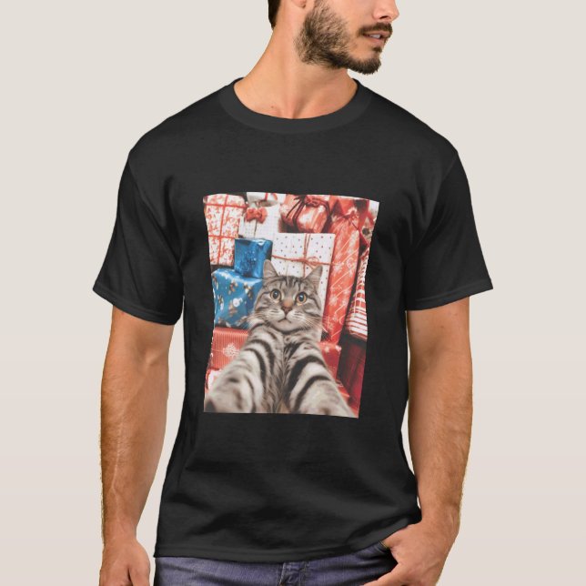 T-shirt Cadeaux de selfie de chat de Noël Drôle de chat (Devant)
