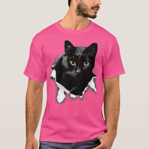 T-shirt Cadeaux De Tissu Torn Chat Noir Pour Amoureux des