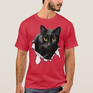 T-shirt Cadeaux De Tissu Torn Chat Noir Pour Amoureux des