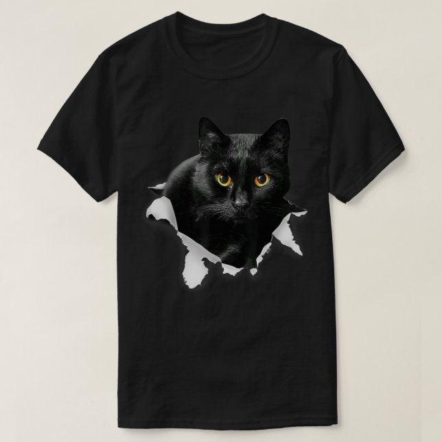 T-shirt Cadeaux De Tissu Torn Chat Noir Pour Amoureux des  (Design devant)