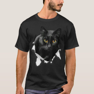 T-shirt Cadeaux De Tissu Torn Chat Noir Pour Amoureux des