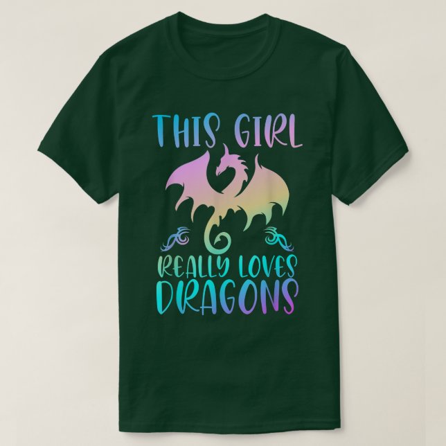 T-shirt Cadeaux dragons mignons Fille Aime Dragons Arc-en- (Design devant)