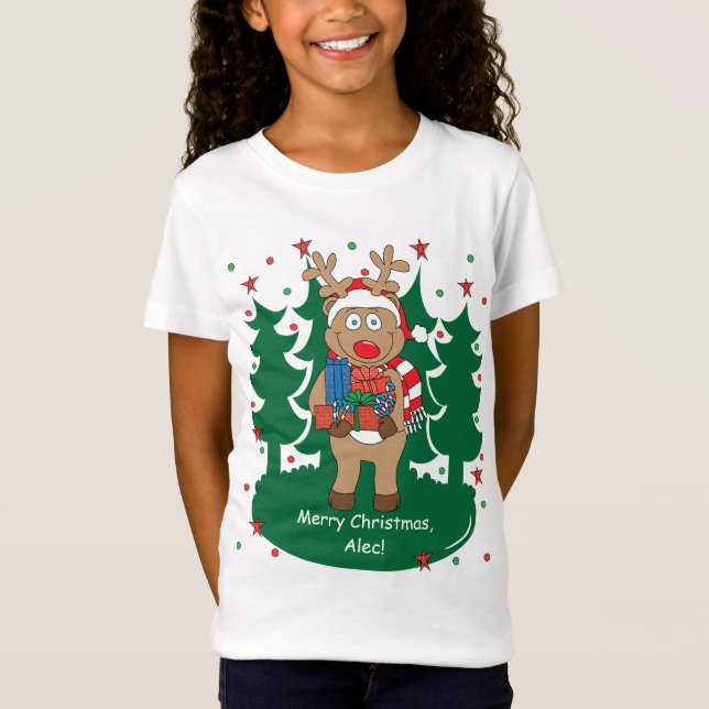 T-Shirt Cadeaux T-Reindeer de Noël pour filles de jersey f (Devant)