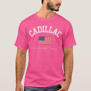 T-shirt Cadillac MI Rétro Drapeau Américain USA Nom de Vil
