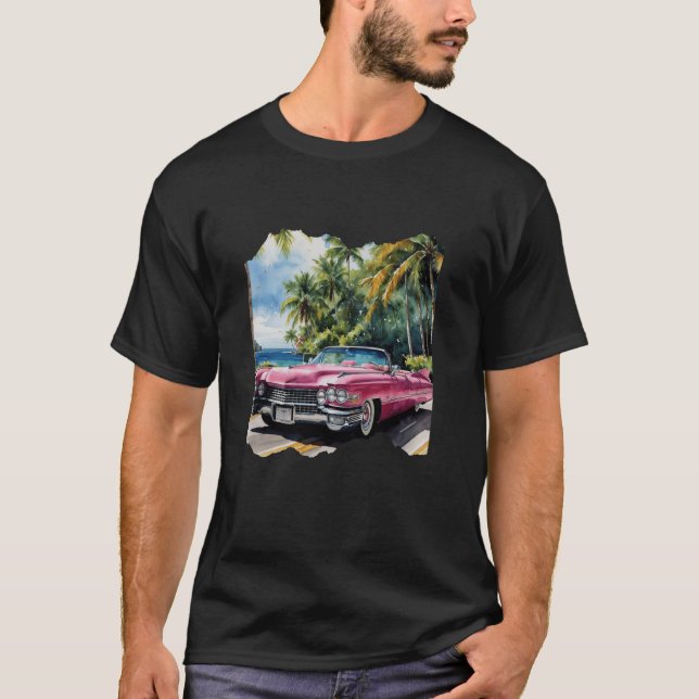 T-shirt Cadillac rose Recherche d'aquarelle de véhicule Vi (Devant)