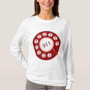 T-shirt Cadran de téléphone rotatif rouge numéro d'urgence