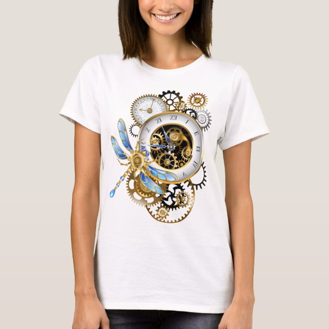 T-shirt Cadran Steampunk avec libellule (Devant)