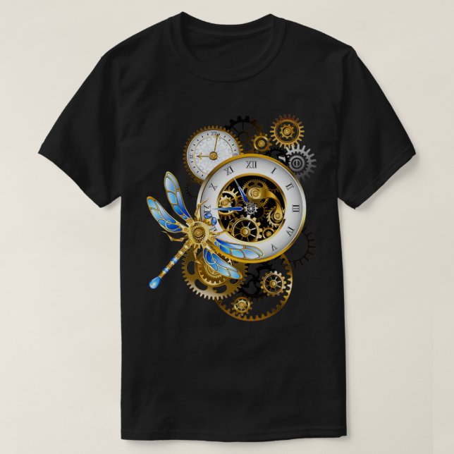 T-shirt Cadran Steampunk avec libellule (Design devant)