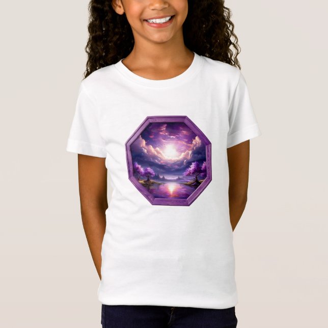 T-Shirt Cadre Beau Paysage Violet Avec Reflets (Devant)
