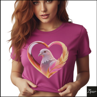 T-shirt Cadre de cœur de colombe Graphique de plume néon