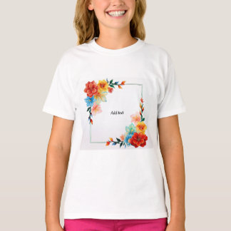 T-shirt Cadre de fleurs colorées, MODÈLE, AJOUTER TEXTE