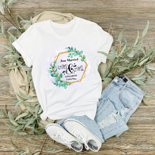 T-shirt Cadre doré géométrique élégant avec feuille d'euca