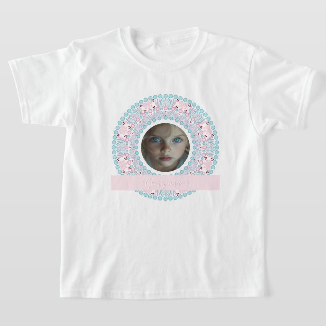 T-shirt Cadre personnalisé Pastel rose et bleu Mandala (Poser)