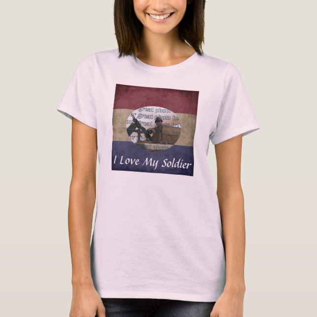 T-shirt Cadre photo J'aime Mon Soldat Photo personnalisée (Devant)
