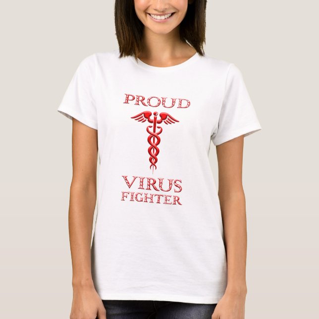 T-shirt Caduceus Fière Virus Fighter Rouge sur blanc (Devant)