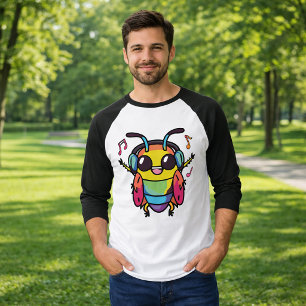T-shirt Cafard heureux avec casque audio écoutant de la mu