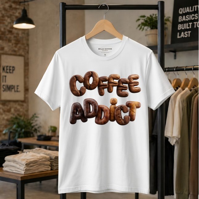 T-shirt Café Accro 3D Typographie de grains de café torréf (Créateur téléchargé)