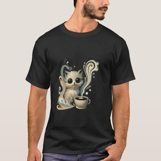 T-shirt Café au chat mignon du matin parfait (Devant)