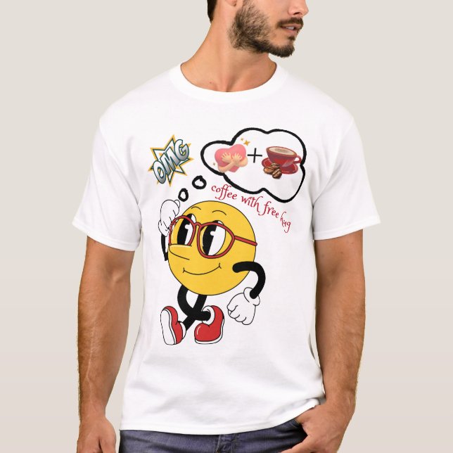 T-shirt ☕ Café Avec Hug 🤗 Gratuit | Emoji de la pensée mi (Devant)