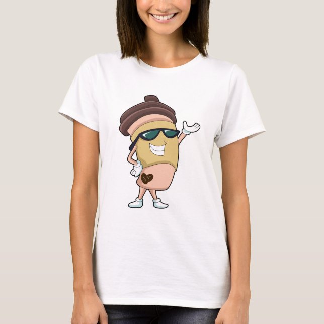 T-shirt Café avec Lunettes de soleil (Devant)