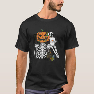 T-shirt Café Boire Citrouille Tête Skeleton Halloween Co