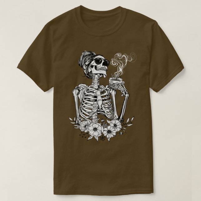 T-shirt Café Boire Squelette Lazy do-it-yourself Halloween (Design devant)