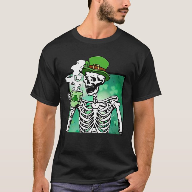 T-shirt Café chaud Squelette Jour de la Saint Patrick Luck (Devant)