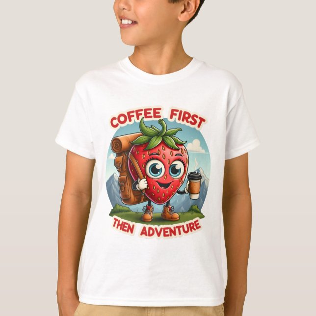 T-shirt Café D'Abord, Puis Aventure - Fun Strawberry Rando (Devant)