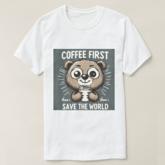 T-shirt ☕ "Café d'abord, puis je sauve le monde" 🌍