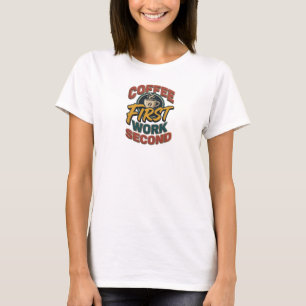 T-shirt CAFÉ D'ABORD TRAVAIL SECONDE Art wearable vibrant