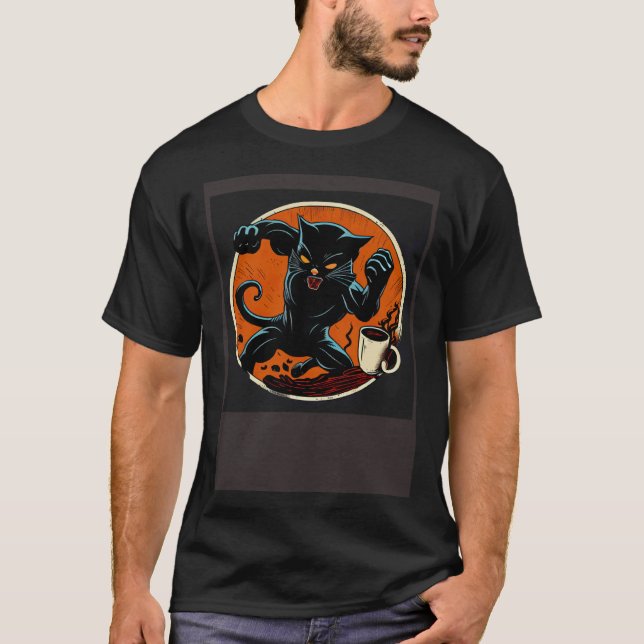 T-shirt Café de combat de chat noir (Devant)