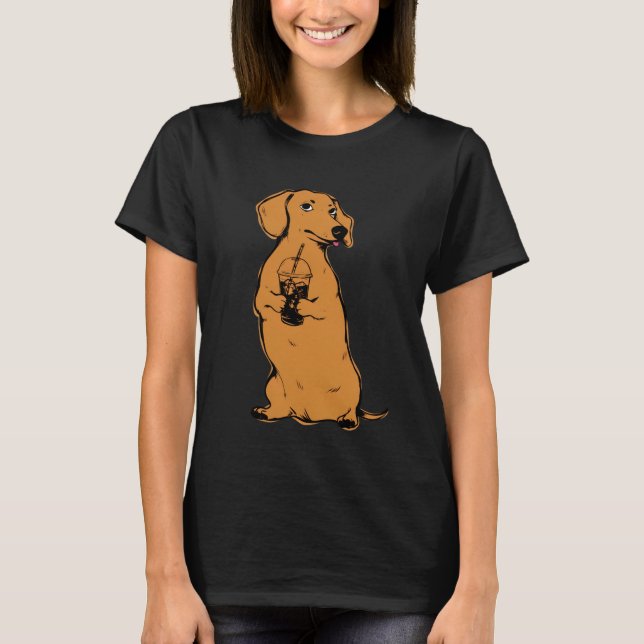 T-SHIRT CAFE DEGUSTE PAR UN DACHSHUND  (Devant)