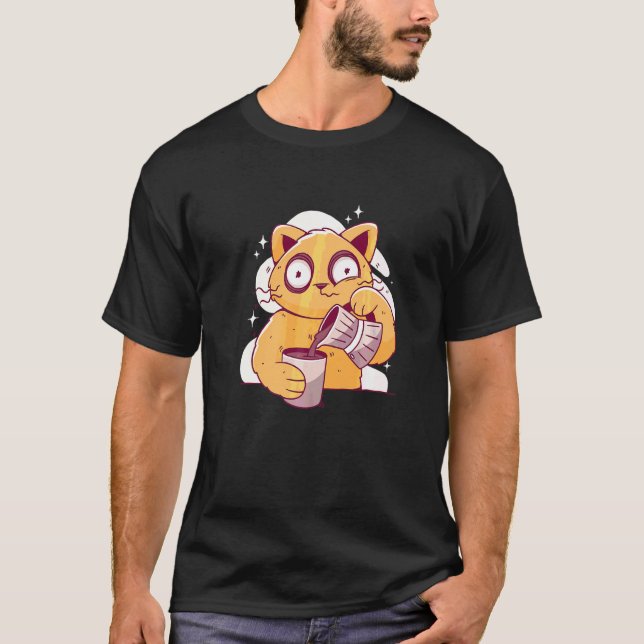 T-shirt Café du matin chat endormi (Devant)