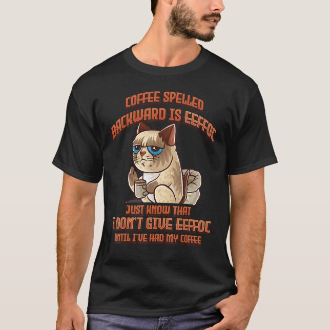 T-shirt Café Écrit à l'Envers Est Eeffoc Drôle Chat Kitte (Devant)