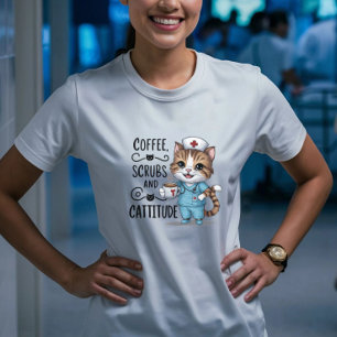 T-shirt Café, égratignures et assiette - Cute Nurse Cat