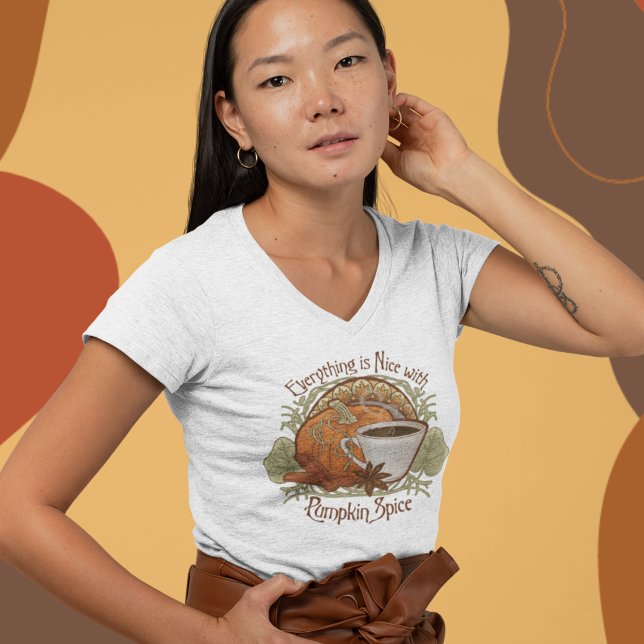 T-shirt Café épice citrouille (Pumpkin Spice Coffee T-shirt - Vintage Style and Art Nouveau Inspired Design)
