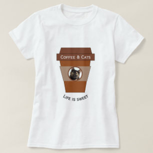 T-shirt Café et chats personnalisables - La vie est douce