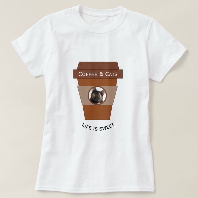 T-shirt Café et chats personnalisables - La vie est douce (Design devant)
