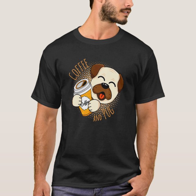 T-shirt Café et chien carlin (Devant)