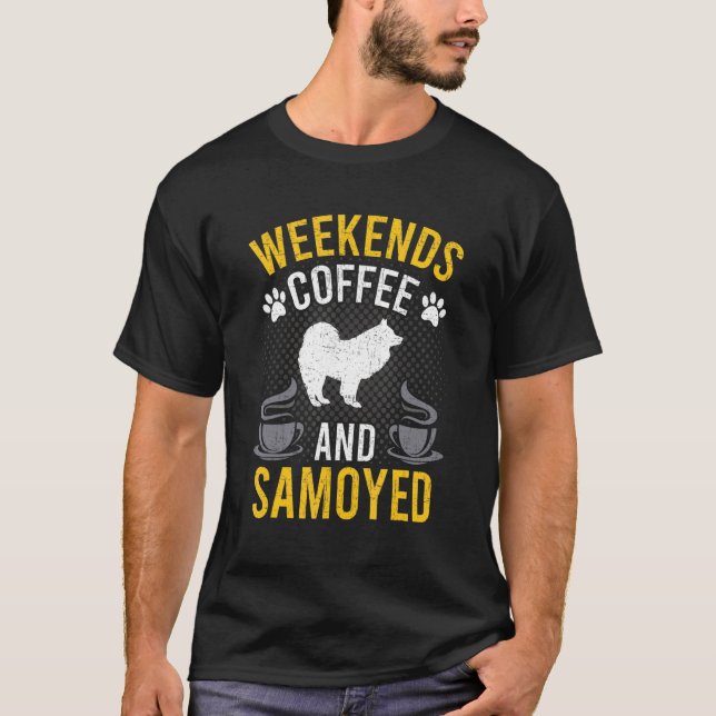 T-shirt Café Et Chien Samoyé Le Week-End (Devant)