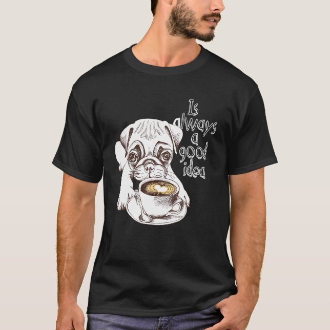 T-shirt Café Et Chiens Pug Mignon Avec Café (Devant)