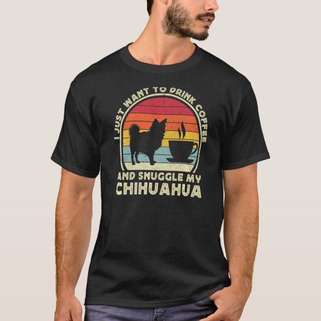 T-shirt Café Et Chihuahua Long Cheveux Haired Chiwawa Chig (Devant)