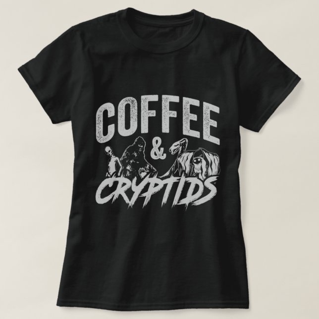 T-shirt Café et cristaux - Bigfoot, Mothman, Nessie, Al (Design devant)