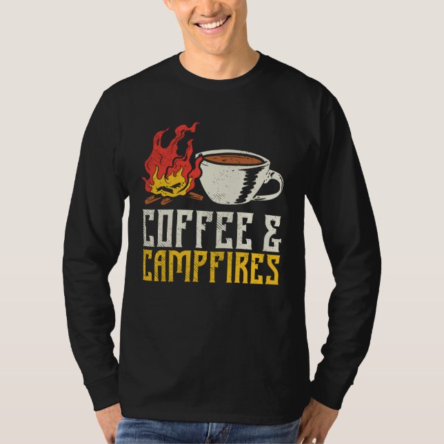 T-shirt Café et feux de camp Famille Camping Vacances (Devant)
