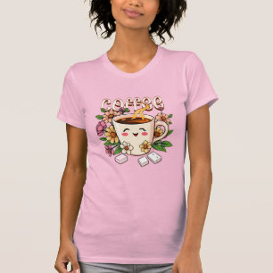 T-shirt Café et fleurs Cute Retro Kawaii