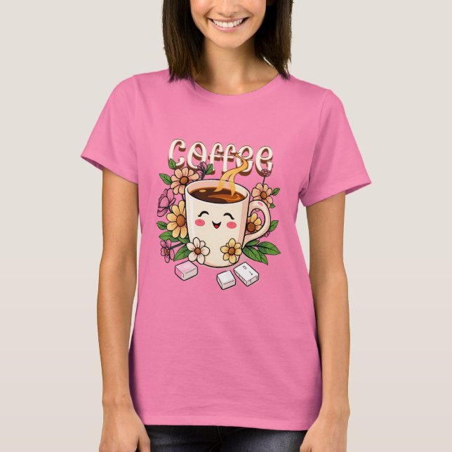 T-shirt Café et fleurs Cute Retro Kawaii (Devant)