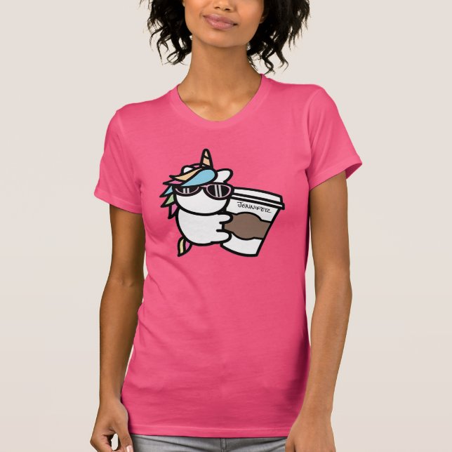 T-shirt café et licorne personnalisés (Devant)